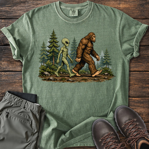 Bigfoot and Alien Hiking T-shirt