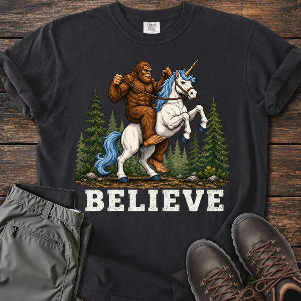 Bigfoot Riding Unicorn T-shirt
